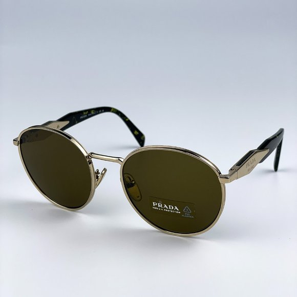 NEW Prada PR56ZS ZVN01T Gold Brown Oval Metal Unisex Sunglasses - Picture 7 of 12